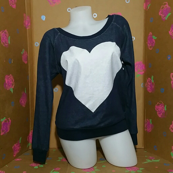 Wet Seal Tops - Wet Seal Denim Blue Heart Sweatshirt L